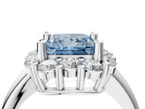 White gold Fancy Blue Princess  Halo Cluster Diamond Engagement Ring with Prong Setting and Polished Band_31