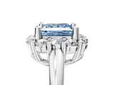 White gold Fancy Blue Princess  Halo Cluster Diamond Engagement Ring with Prong Setting and Polished Band_32
