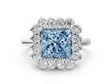 White gold Fancy Blue Princess  Halo Cluster Diamond Engagement Ring with Solitaire Band and Prong Setting_49
