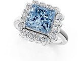 White gold Fancy Blue Princess  Halo Cluster Diamond Engagement Ring with Solitaire Band and Prong Setting_50