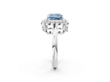 White gold Fancy Blue Princess  Halo Cluster Diamond Engagement Ring with Solitaire Band and Prong Setting_51