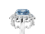 White gold Fancy Blue Princess  Halo Cluster Diamond Engagement Ring with Solitaire Band and Prong Setting_54