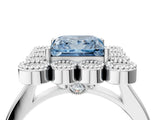 White gold Fancy Blue Princess  Halo Diamond Cluster Engagement Ring with Milgrain Bezel Setting and Solitaire Band_31