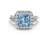 White gold Fancy Blue Princess  Halo Diamond Engagement Ring with Filigree Band and Four-Prong Setting_105
