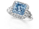 White gold Fancy Blue Princess  Halo Diamond Engagement Ring with Filigree Band and Four-Prong Setting_106