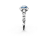 White gold Fancy Blue Princess  Halo Diamond Engagement Ring with Intricate Filigree Band and Four-Prong Setting_39