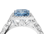 White gold Fancy Blue Princess  Halo Diamond Engagement Ring with Intricate Filigree Band and Four-Prong Setting_41