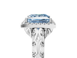White gold Fancy Blue Princess  Halo Diamond Engagement Ring with Intricate Filigree Band and Four-Prong Setting_42