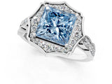 White gold Fancy Blue Princess  Halo Diamond Engagement Ring with Milgrain Band and Four-Prong Setting_50