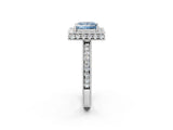 White gold Fancy Blue Princess  Halo Diamond Engagement Ring with Milgrain Pave Band and Four-Prong Setting_161