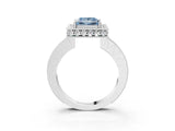 White gold Fancy Blue Princess  Halo Diamond Engagement Ring with Milgrain Pave Band and Four-Prong Setting_162