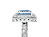 White gold Fancy Blue Princess  Halo Diamond Engagement Ring with Milgrain Pave Band and Four-Prong Setting_164