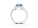 White gold Fancy Blue Princess  Halo Diamond Engagement Ring with Pavé Band and Four-Prong Setting_108