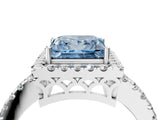 White gold Fancy Blue Princess  Halo Diamond Engagement Ring with Pavé Band and Four-Prong Setting_109