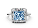 White gold Fancy Blue Princess  Halo Diamond Engagement Ring with Solitaire Band and Four-Prong Setting_20