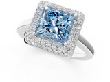 White gold Fancy Blue Princess  Halo Diamond Engagement Ring with Solitaire Band and Four-Prong Setting_21