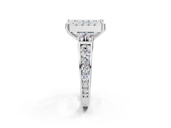 Platinum Fancy Blue Princess  Halo Diamond Engagement Ring with Split Shank and Four-Prong Setting