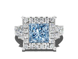 White gold Fancy Blue Princess  Halo Diamond Engagement Ring with Split Shank and Four-Prong Setting_52