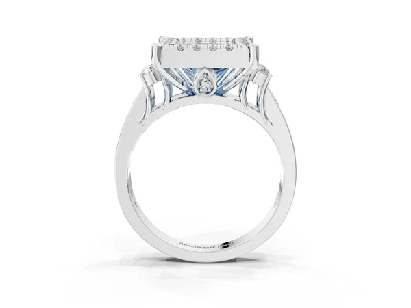 Platinum Fancy Blue Princess  Halo Diamond Engagement Ring with Split Shank and Four-Prong Setting
