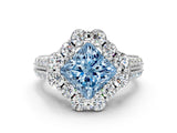 White gold Fancy Blue Princess  Halo Diamond Engagement Ring with Split Shank and Prong Setting_65