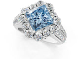 White gold Fancy Blue Princess  Halo Diamond Engagement Ring with Split Shank and Prong Setting_67