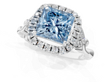 White gold Fancy Blue Princess  Halo Diamond Engagement Ring with Vintage-Inspired Band and Four-Prong Setting_4