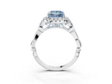 White gold Fancy Blue Princess  Halo Diamond Engagement Ring with Vintage-Inspired Band and Four-Prong Setting_6