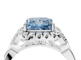 White gold Fancy Blue Princess  Halo Diamond Engagement Ring with Vintage-Inspired Band and Four-Prong Setting_7