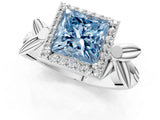 White gold Fancy Blue Princess  Halo Diamond Floral Band with Four-Prong Setting_56