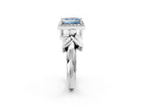 White gold Fancy Blue Princess  Halo Diamond Floral Band with Four-Prong Setting_57