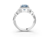 White gold Fancy Blue Princess  Halo Diamond Floral Band with Four-Prong Setting_58