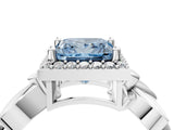 White gold Fancy Blue Princess  Halo Diamond Floral Band with Four-Prong Setting_59