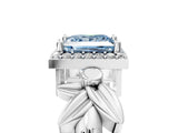 White gold Fancy Blue Princess  Halo Diamond Floral Band with Four-Prong Setting_60