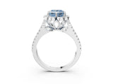 White gold Fancy Blue Princess  Halo Diamond Floral Split Shank Engagement Ring 3