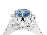 White gold Fancy Blue Princess  Halo Diamond Floral Split Shank Engagement Ring 4
