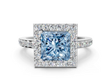 White gold Fancy Blue Princess  Halo Diamond Pavé Band Ring with Prong Setting_20