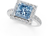 White gold Fancy Blue Princess  Halo Diamond Pavé Band Ring with Prong Setting_21