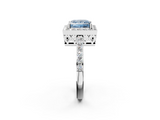 White gold Fancy Blue Princess  Halo Diamond Pavé Band Ring with Prong Setting_22