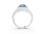 White gold Fancy Blue Princess  Halo Diamond Pavé Band Ring with Prong Setting_22
