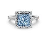 White gold Fancy Blue Princess  Halo Diamond Pavé Solitaire Ring_51