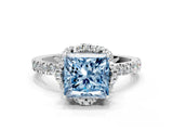 White gold Fancy Blue Princess  Halo Diamond Pave Band Ring with Four-Prong Setting_15