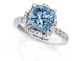 White gold Fancy Blue Princess  Halo Diamond Pave Band Ring with Four-Prong Setting_16