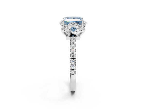 Platinum Princess Cut Petal Cutout Halo Engagement Ring Setting for Fancy Blue Center