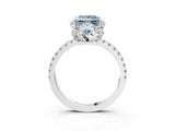 White gold Fancy Blue Princess  Halo Diamond Pave Band Ring with Four-Prong Setting_18