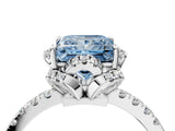 White gold Fancy Blue Princess  Halo Diamond Pave Band Ring with Four-Prong Setting_19