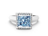 White gold Fancy Blue Princess  Halo Diamond Ring with Cathedral Band and Four-Prong Setting_67