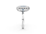 White gold Fancy Blue Princess  Halo Diamond Ring with Milgrain Edge and Round Prong Setting_40