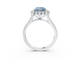 White gold Fancy Blue Princess  Halo Diamond Ring with Pavé Band and Prong Setting_23