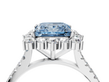 White gold Fancy Blue Princess  Halo Diamond Ring with Pavé Band and Prong Setting_24