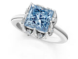 White gold Fancy Blue Princess  Halo Diamond Ring with Round Cluster Setting, Solitaire Band, and Four-Prong Setting_52